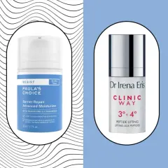 Rutina de cuidado facial con péptidos para la cara: serum, crema y loción de The Inkey List, Paula's Choice, Dr. Irena Eris y Olay.