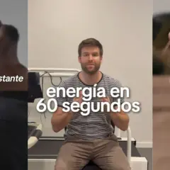 Cómo combatir el cansancio extremo: hombre con energía en 60 segundos, mientras otro sufre cansancio constante y una mujer respira profundo.