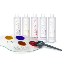 Paleta de peluquería con tintes "Stained Glass" de ICON. Descubre cuanto dura un baño de color con estas opciones vibrantes.