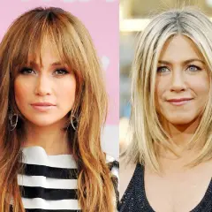 Dos estilos de peinados para mujeres mayores de 50: melena castaña con flequillo y corte rubio a capas.
