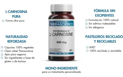 L-Carnosina pura 500 mg: descubre para qué sirve este suplemento monoingrediente, con fórmula natural y cápsulas vegetales.