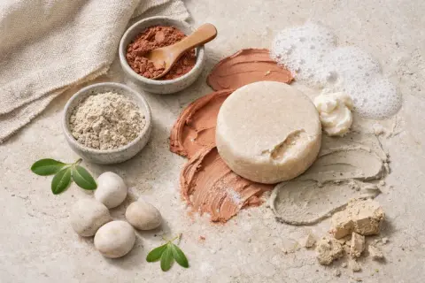 Pasteles de arcilla, jabón sólido y espuma. Evita el sodium cocoyl isethionate, que es malo para tu piel.