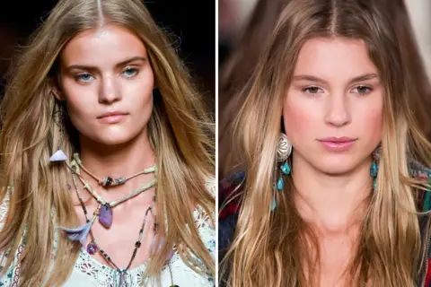 Dos modelos con pelo rubio y largo, con un estilo bohemio. Inspiración para saber como aclarar el pelo.