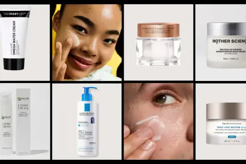 Varias cremas para el cuidado de la piel, incluyendo una crema función barrera para que sirve a reparar la piel.