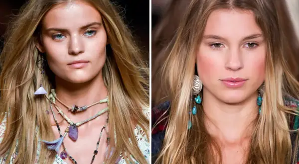 Dos modelos con pelo rubio y largo, con un estilo bohemio. Inspiración para saber como aclarar el pelo.