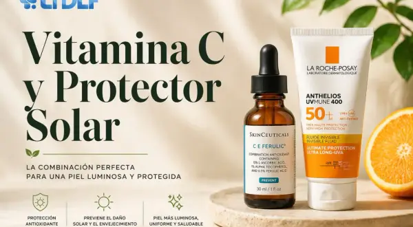 Vitamina C y protector solar: la combinación perfecta. Protege tu piel del sol y el envejecimiento, evitando que la vitamina C manche la piel con el sol.