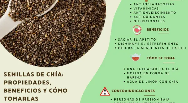 Semillas de chía: propiedades, beneficios y contraindicaciones. Descubre sus usos y precauciones.