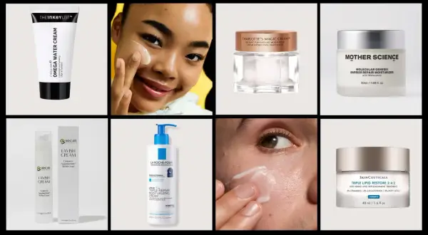 Varias cremas para el cuidado de la piel, incluyendo una crema función barrera para que sirve a reparar la piel.