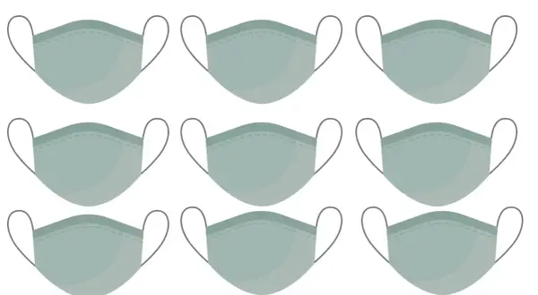 Nueve mascarillas grises, un recordatorio visual para aprender cómo combatir el maskné y cuidar tu piel.