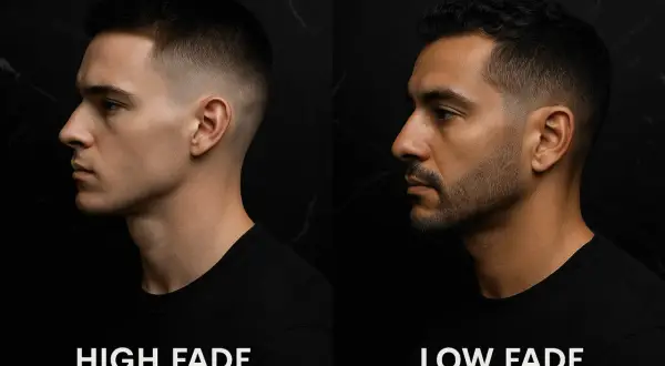 Dos hombres con cortes de pelo modernos. El de la izquierda tiene un *side part fade* alto, el de la derecha, uno bajo.
