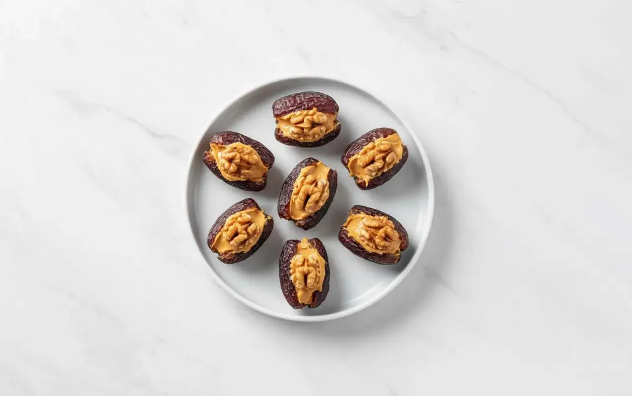 D&aacute;tiles rellenos de crema de cacahuete y nueces. &iexcl;Cuidado, los d&aacute;tiles engordan!