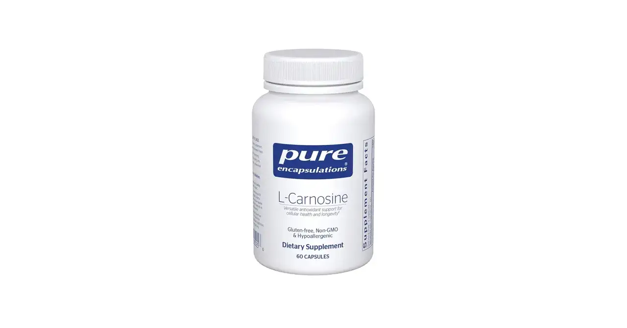 Bote de L-Carnosina, un suplemento diet&eacute;tico con 60 c&aacute;psulas. Descubre para qu&eacute; sirve la L-carnosina: apoyo antioxidante para la salud celular y longevidad.