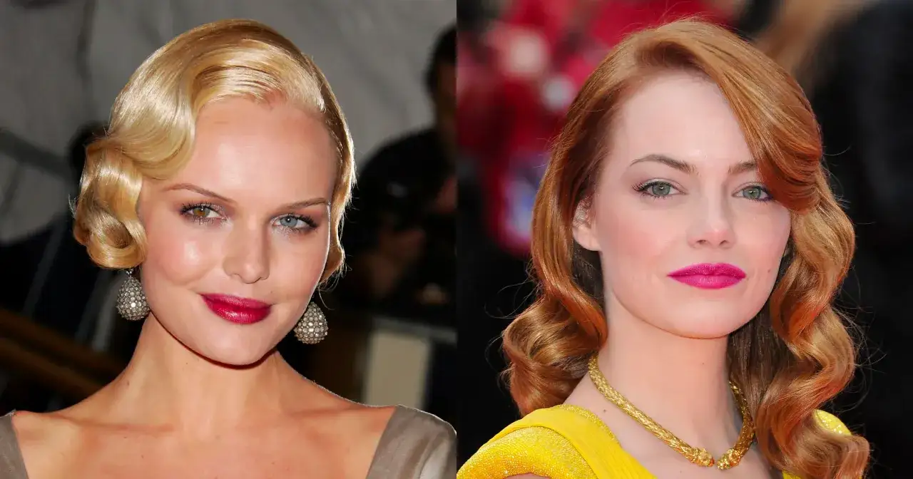 Dos mujeres con peinados a&ntilde;os 20: una rubia con ondas marcadas y otra pelirroja con rizos elegantes.