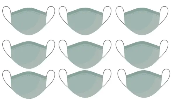 Nueve mascarillas grises, un recordatorio visual para aprender cómo combatir el maskné y cuidar tu piel.